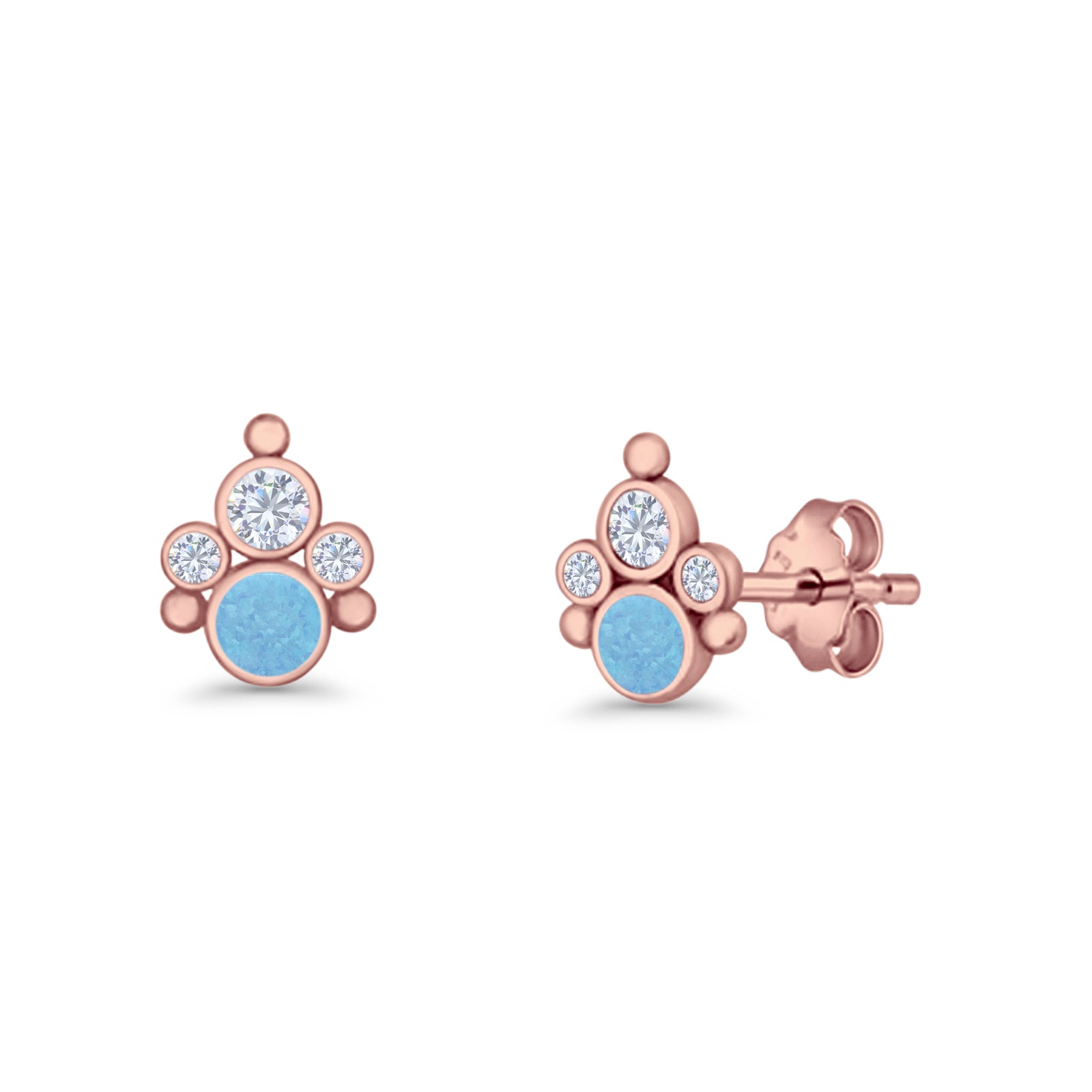 Paw Print Stud Earring Lab Created Opal & Cubic Zirconia 925 Sterling Silver