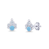 Paw Print Stud Earring Lab Created Opal & Cubic Zirconia 925 Sterling Silver