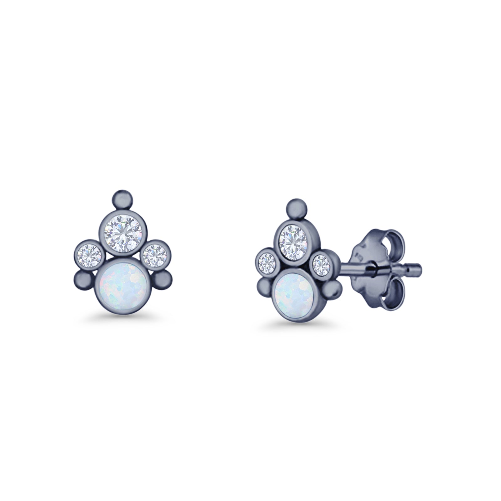 Paw Print Stud Earring Lab Created Opal & Cubic Zirconia 925 Sterling Silver