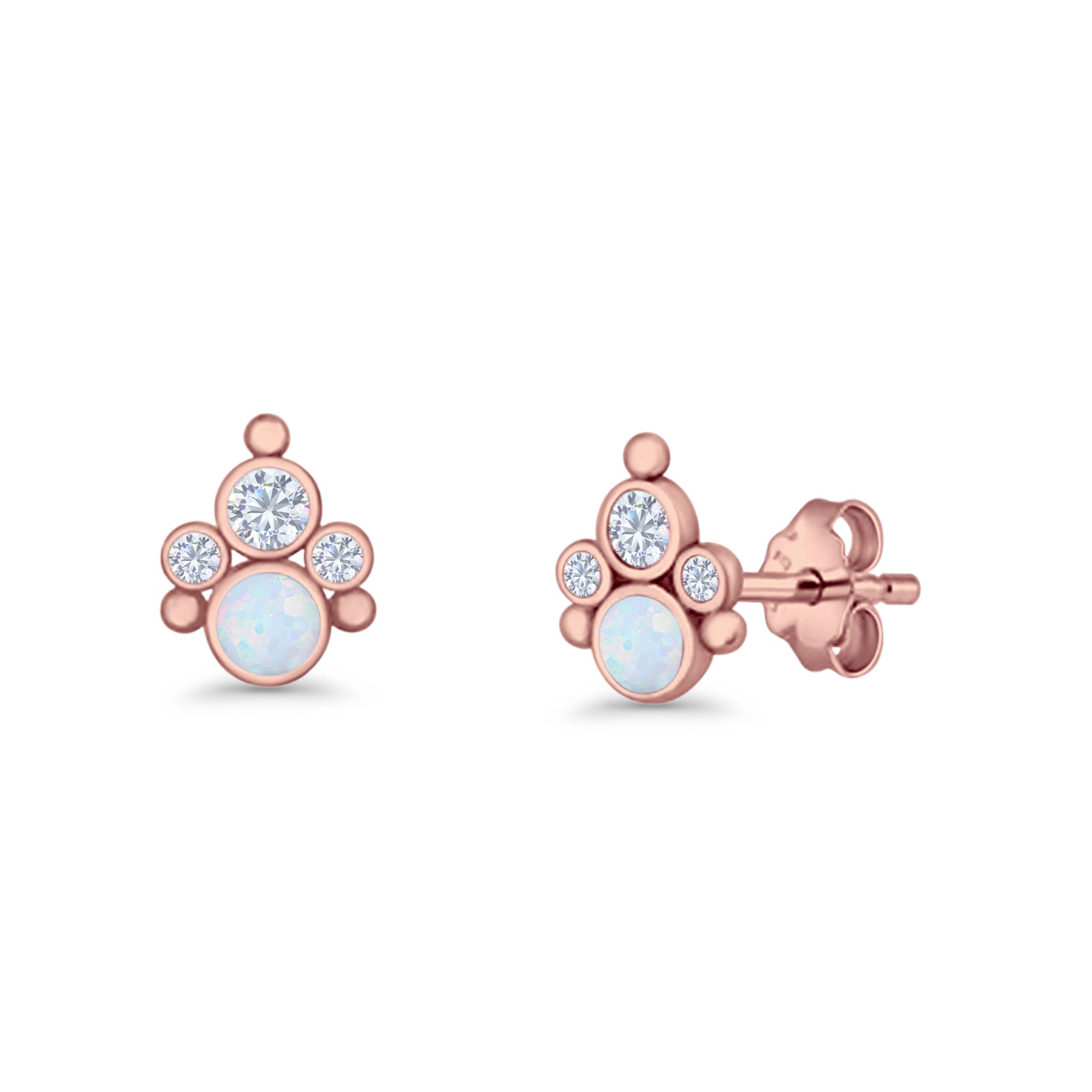 Paw Print Stud Earring Lab Created Opal & Cubic Zirconia 925 Sterling Silver