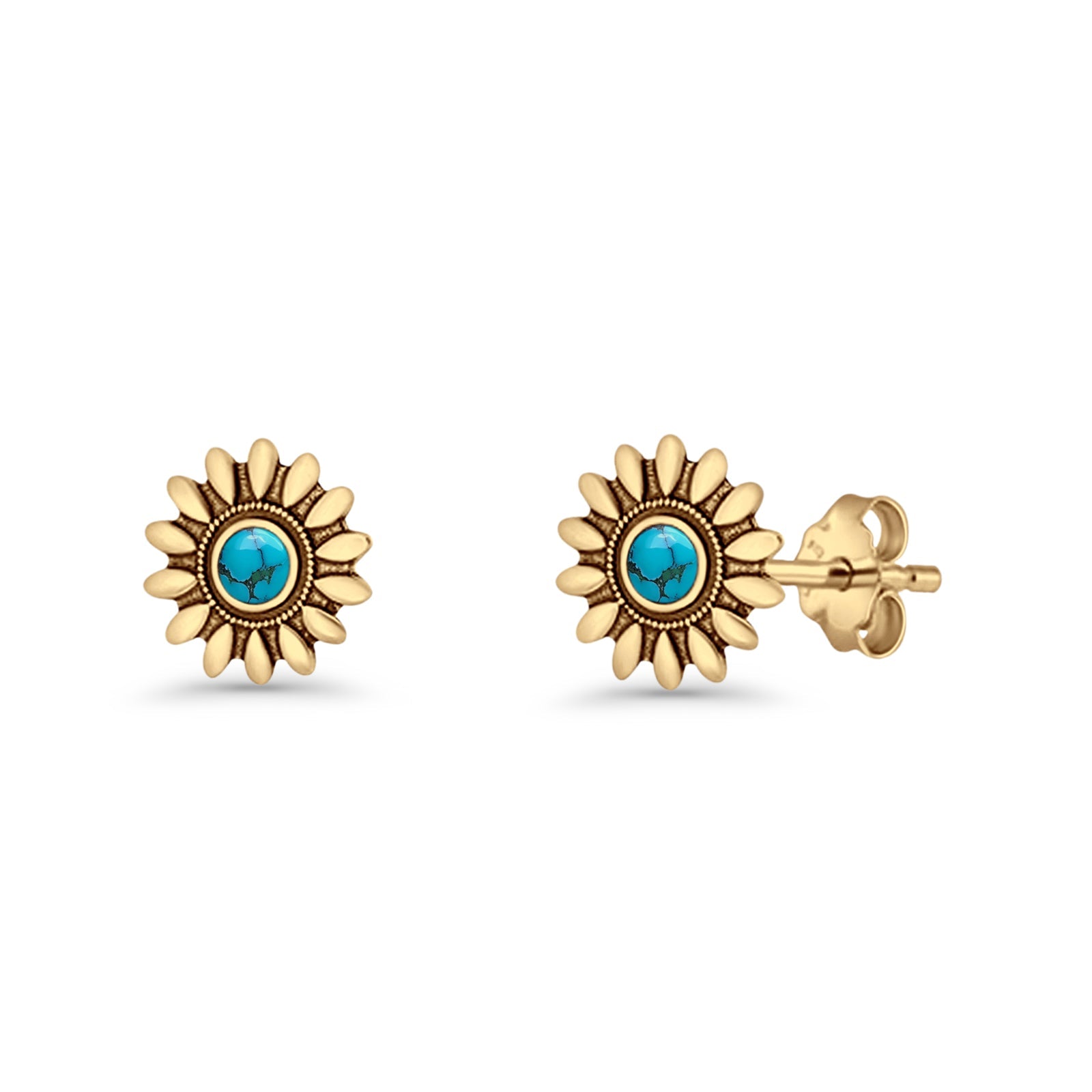 Sunflower Stud Earring 8.6mm Lab Created Opal Oxidized 925 Sterling Silver