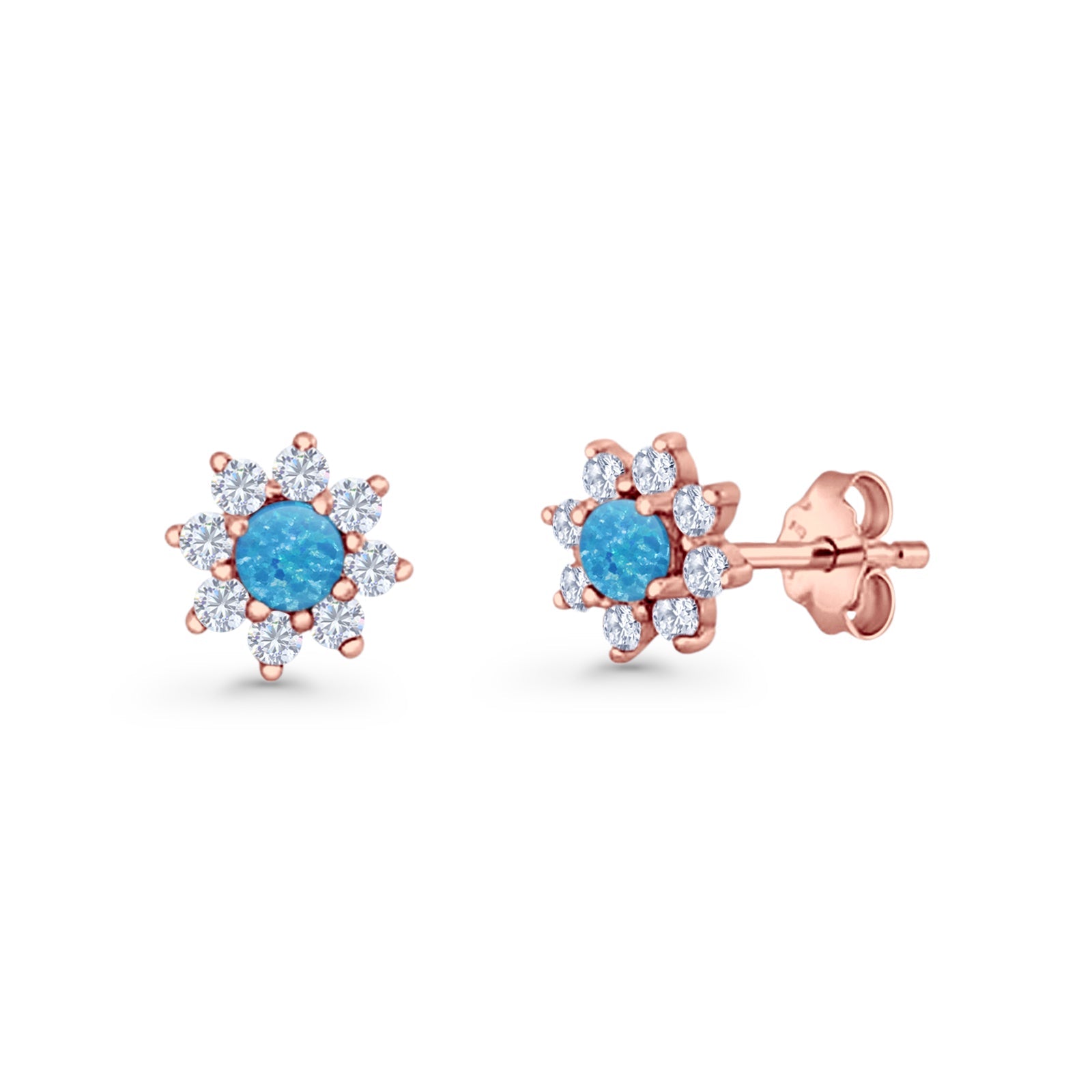 Flower Stud Earring Lab Created Opal & Cubic Zirconia 925 Sterling Silver
