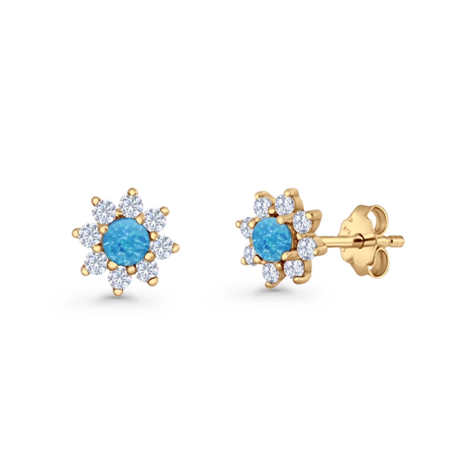 Flower Stud Earring Lab Created Opal & Cubic Zirconia 925 Sterling Silver