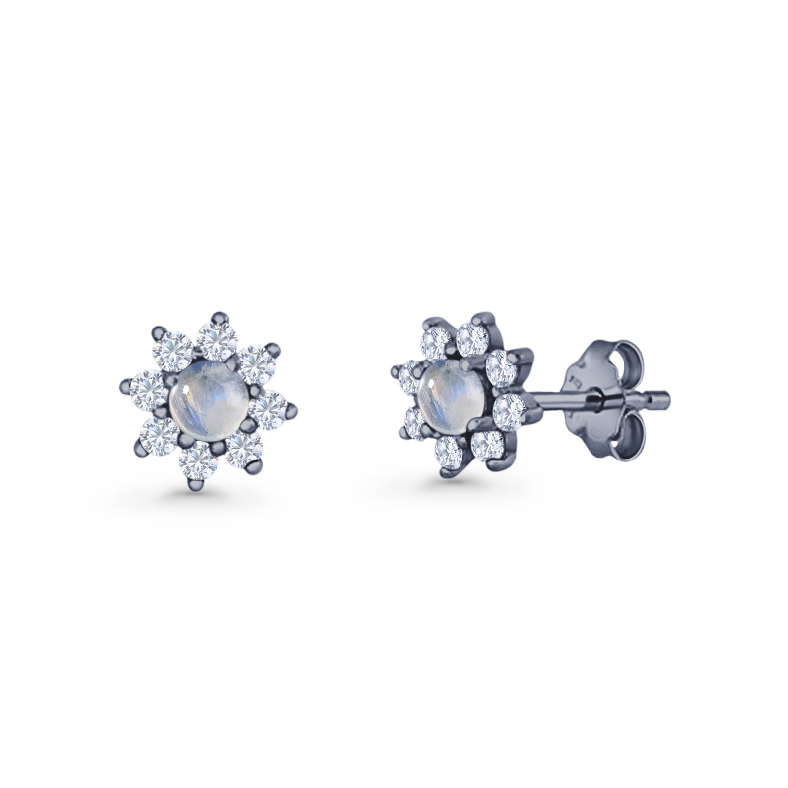 Flower Stud Earring Lab Created Opal & Cubic Zirconia 925 Sterling Silver