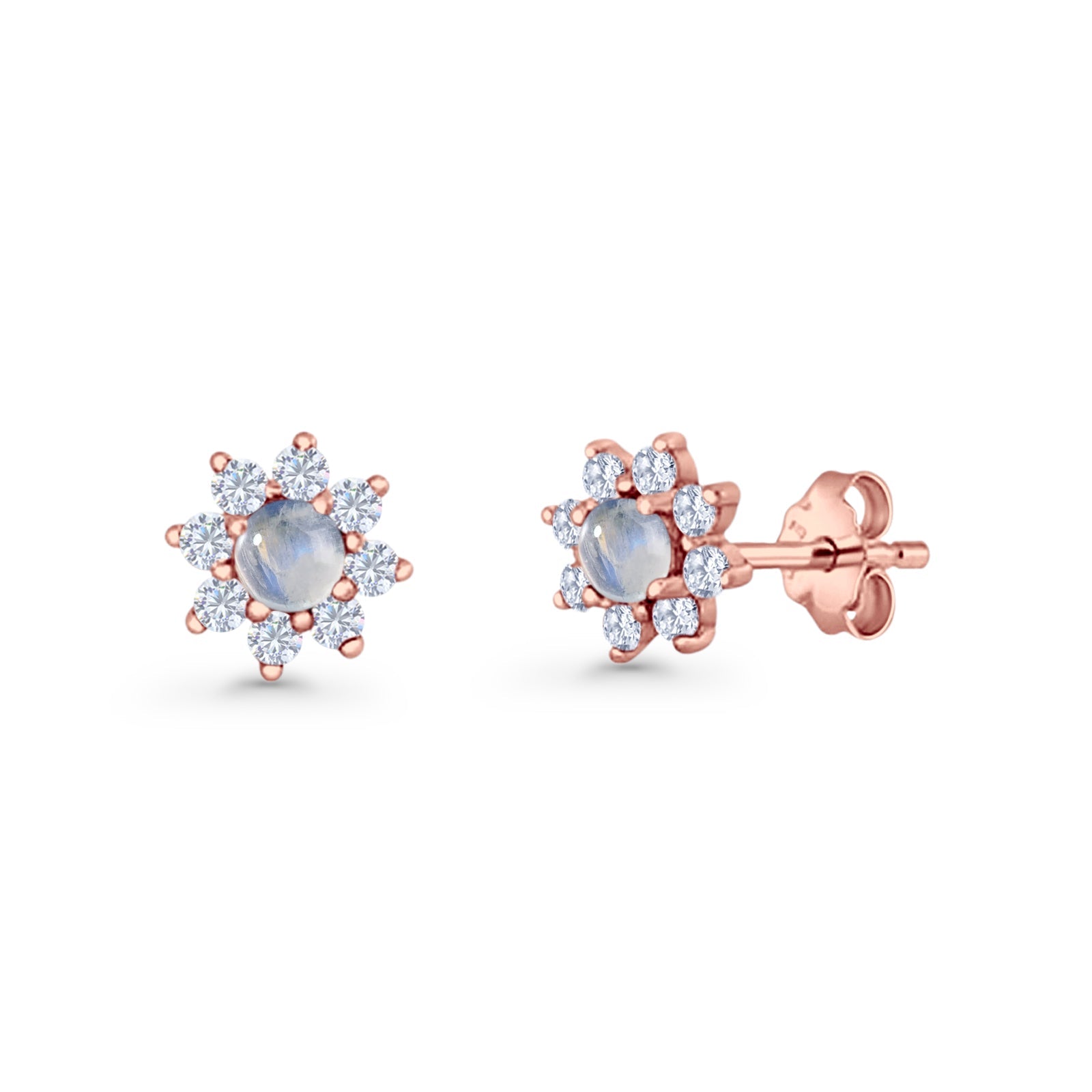 Flower Stud Earring Lab Created Opal & Cubic Zirconia 925 Sterling Silver