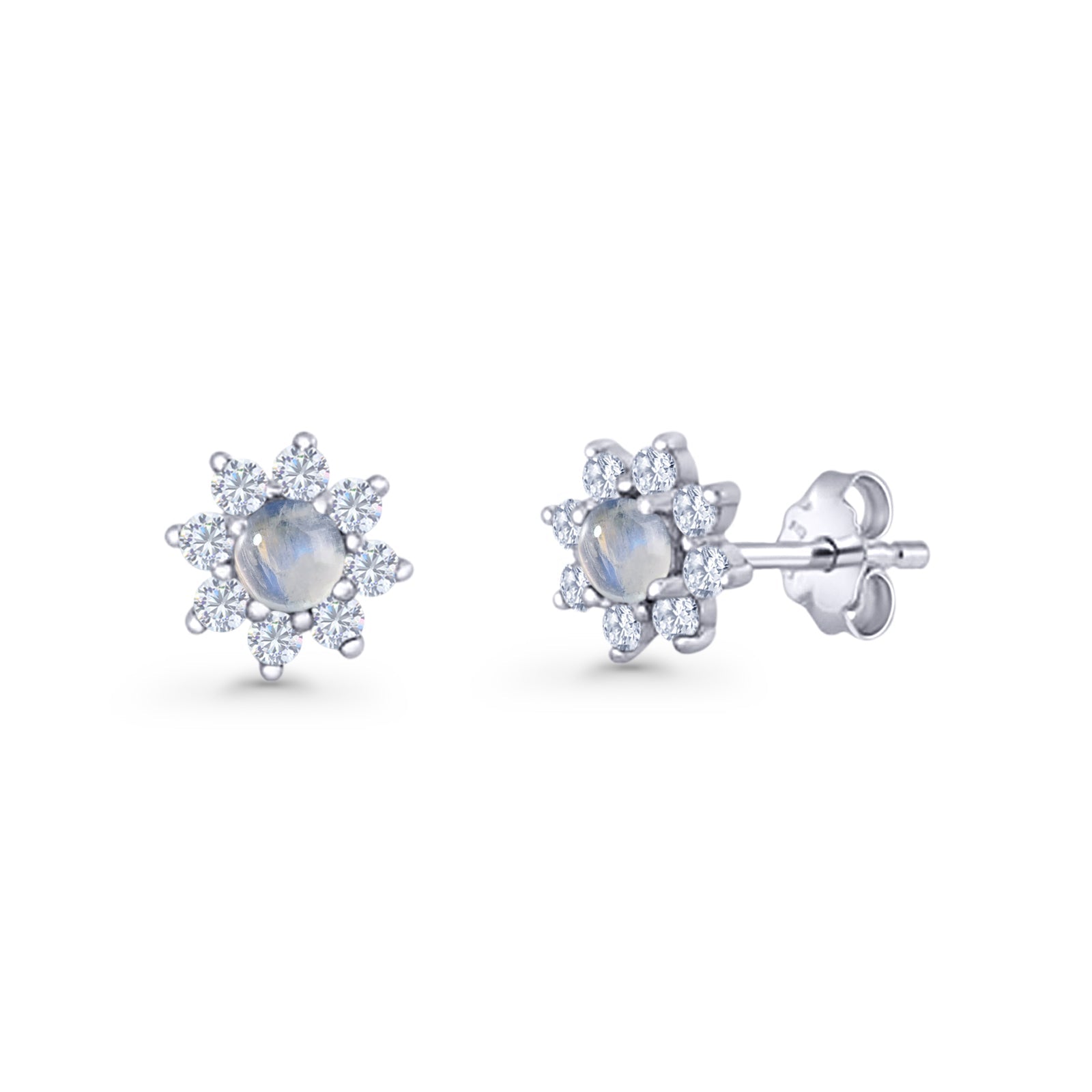 Flower Stud Earring Lab Created Opal & Cubic Zirconia 925 Sterling Silver