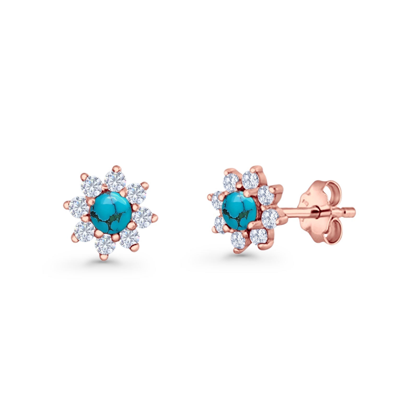 Flower Stud Earring Lab Created Opal & Cubic Zirconia 925 Sterling Silver