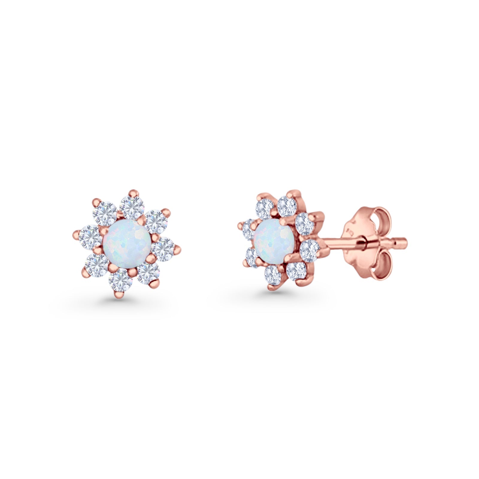Flower Stud Earring Lab Created Opal & Cubic Zirconia 925 Sterling Silver