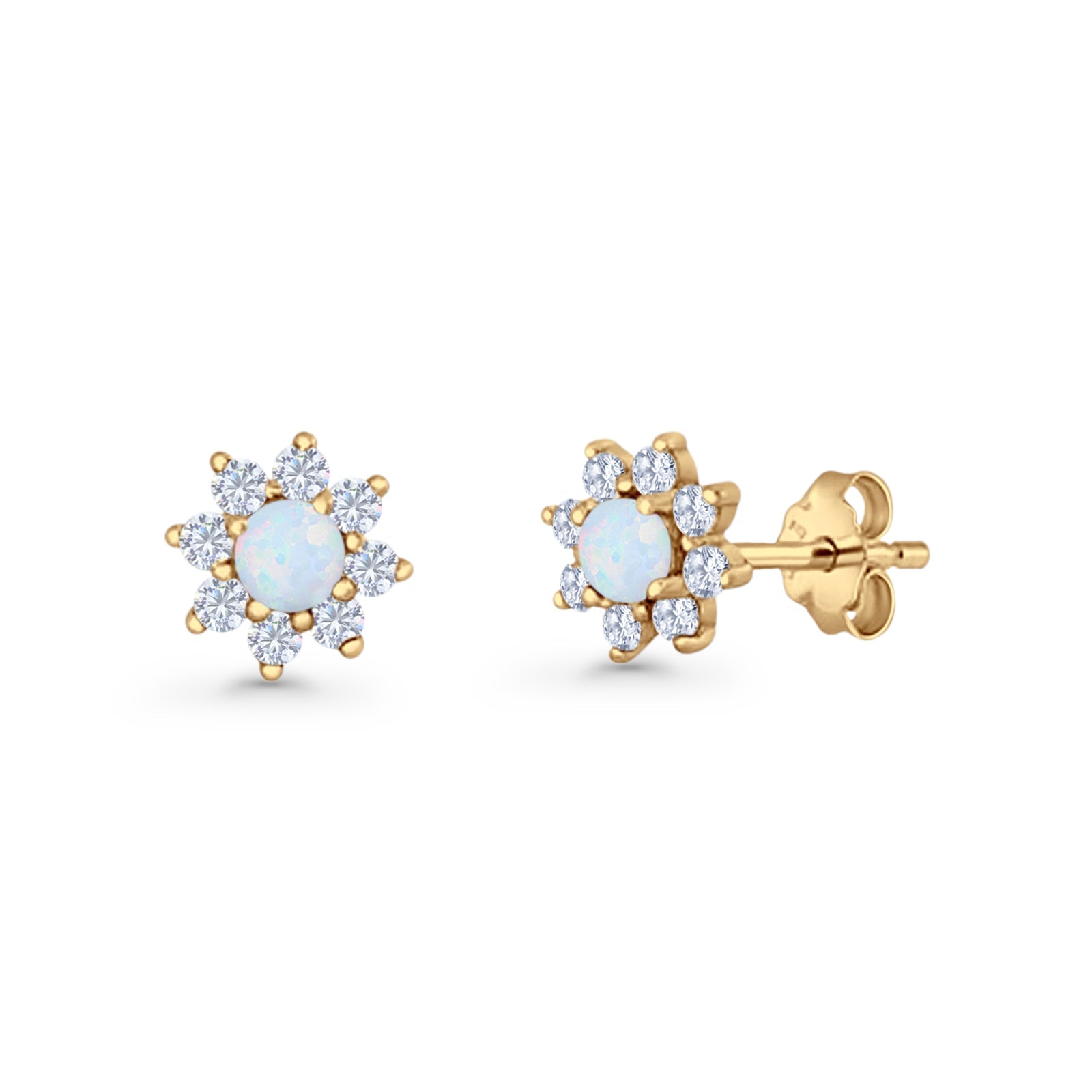Flower Stud Earring Lab Created Opal & Cubic Zirconia 925 Sterling Silver