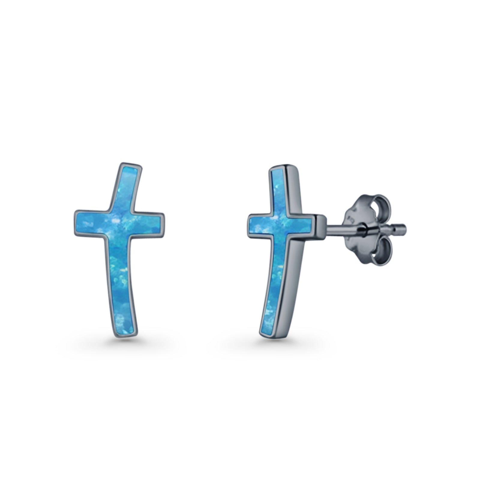 Cross Stud Earring Lab Created White Opal 925 Sterling Silver