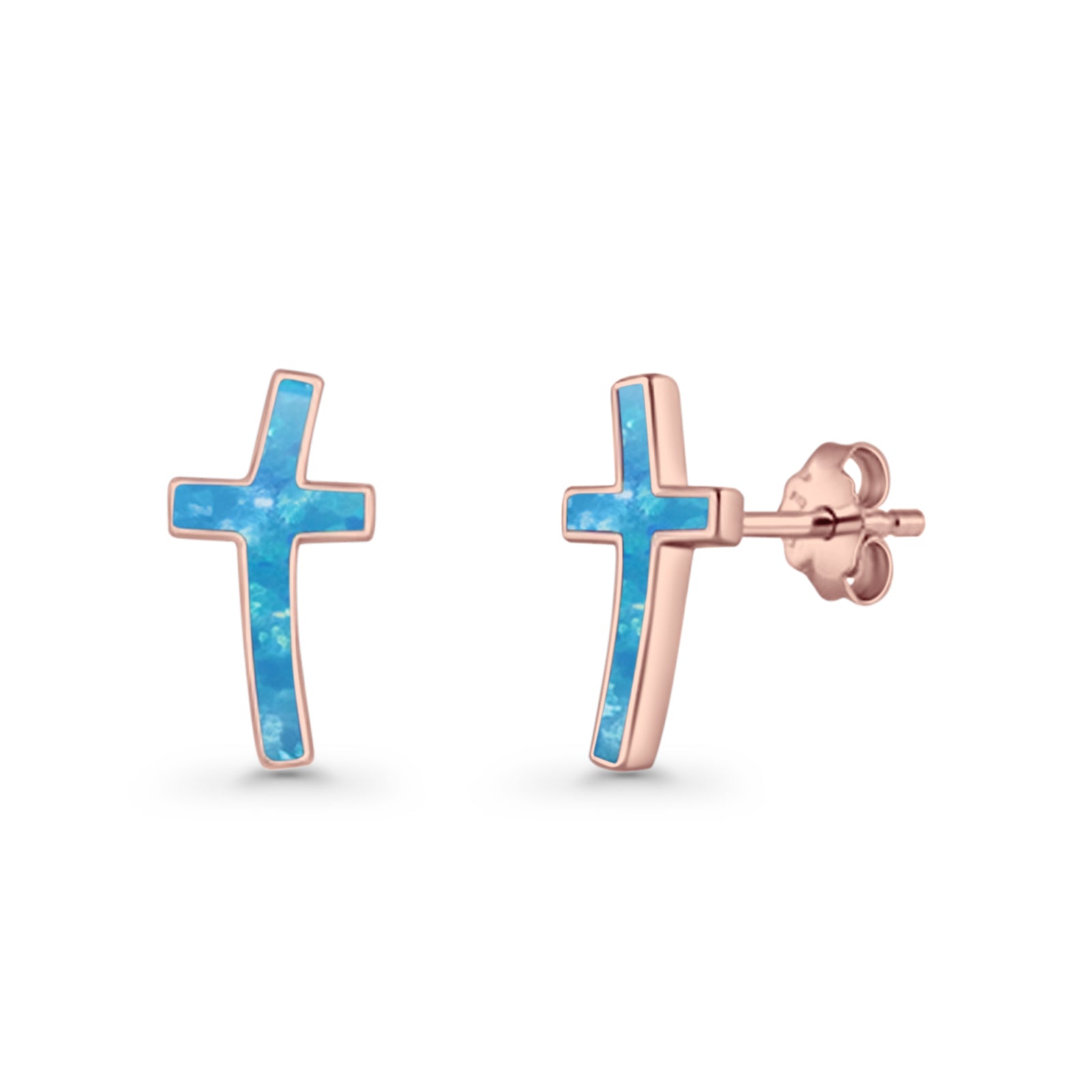 Cross Stud Earring Lab Created White Opal 925 Sterling Silver