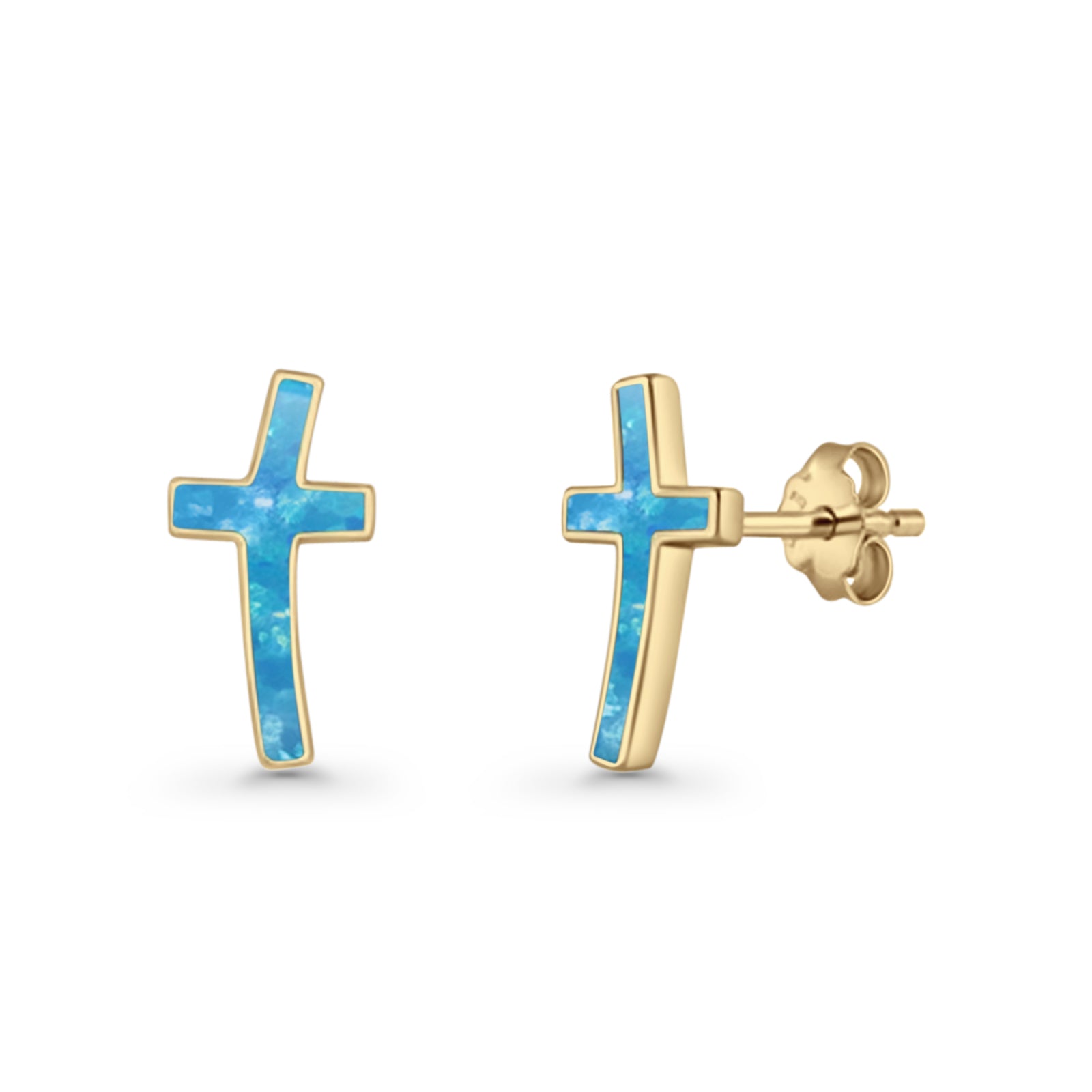 Cross Stud Earring Lab Created White Opal 925 Sterling Silver