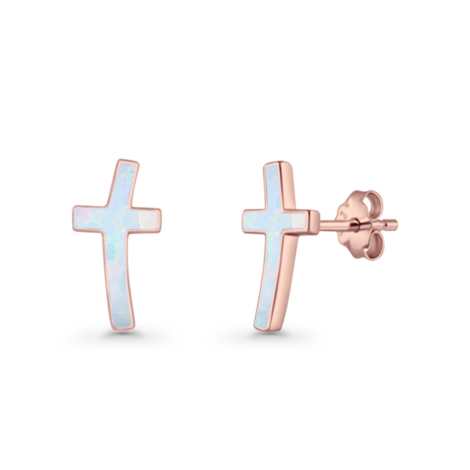 Cross Stud Earring Lab Created White Opal 925 Sterling Silver