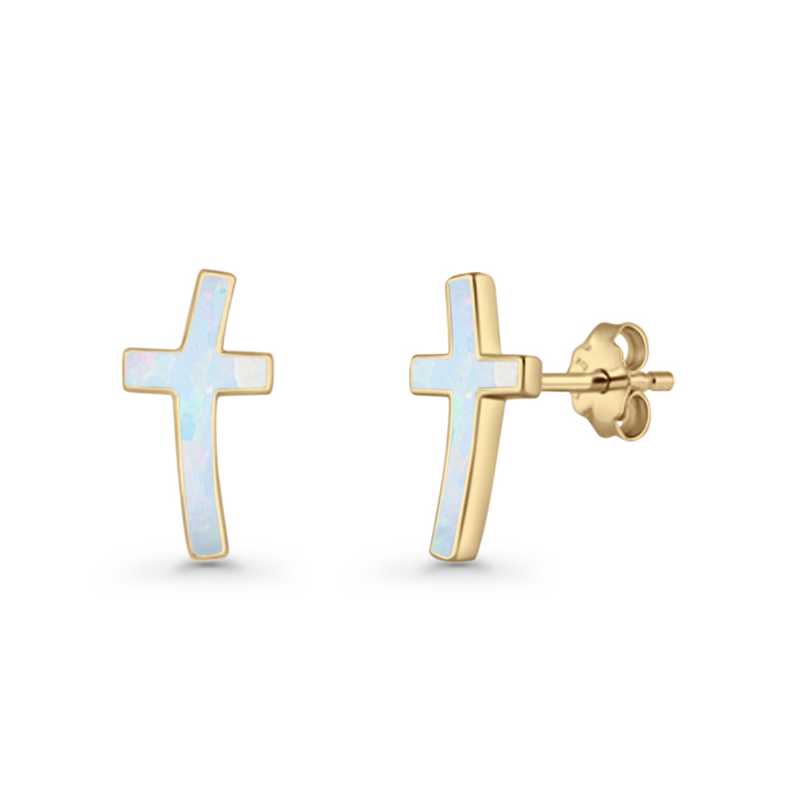 Cross Stud Earring Lab Created White Opal 925 Sterling Silver
