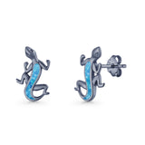 Lizard Stud Earring 13.7mm Lab Created Opal 925 Sterling Silver