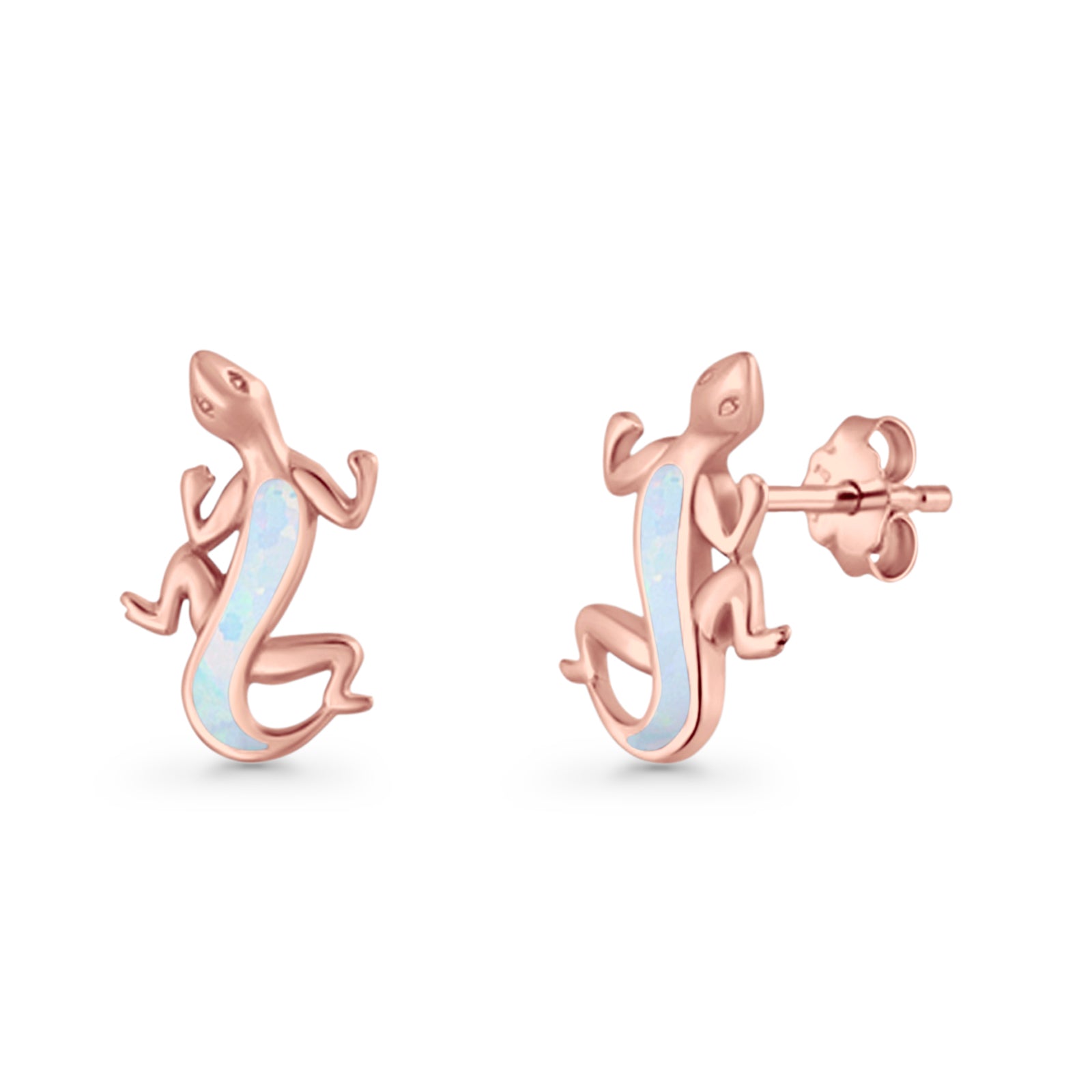 Lizard Stud Earring 13.7mm Lab Created Opal 925 Sterling Silver