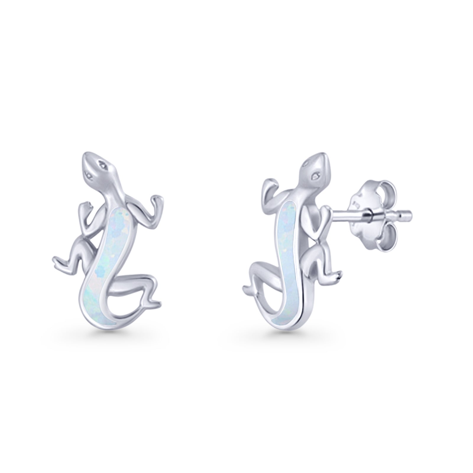 Lizard Stud Earring 13.7mm Lab Created Opal 925 Sterling Silver