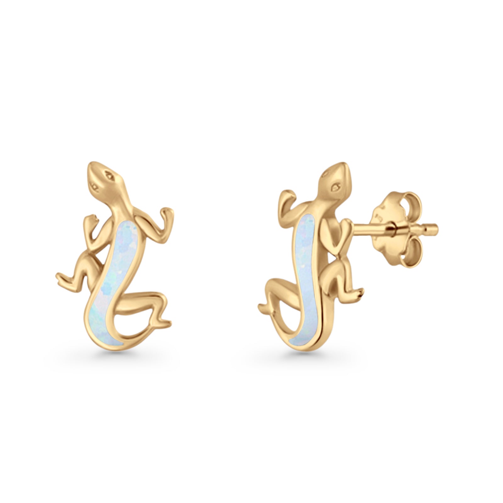 Lizard Stud Earring 13.7mm Lab Created Opal 925 Sterling Silver