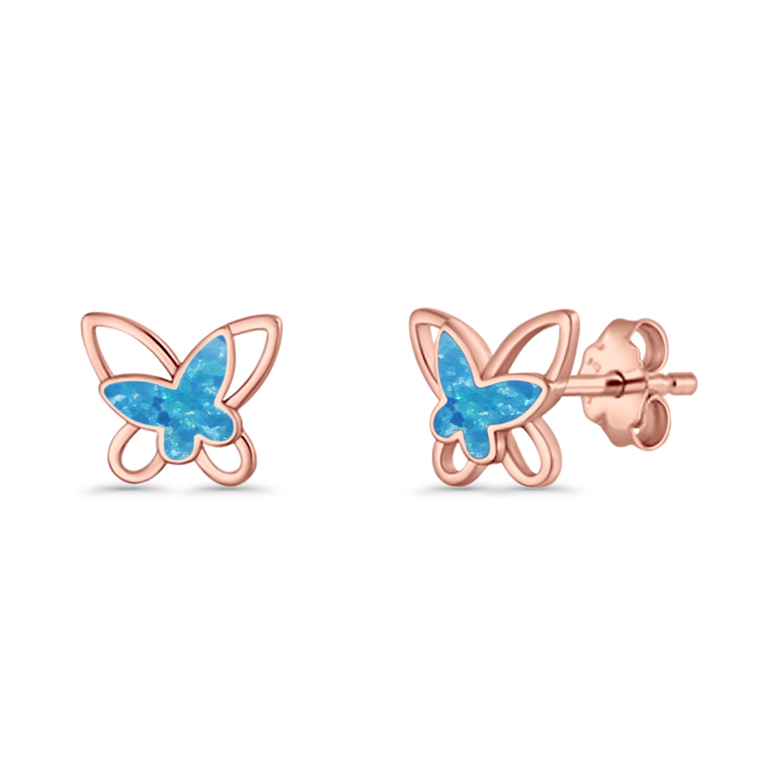 Butterfly Stud Earring Lab Created Opal Push Back 925 Sterling Silver