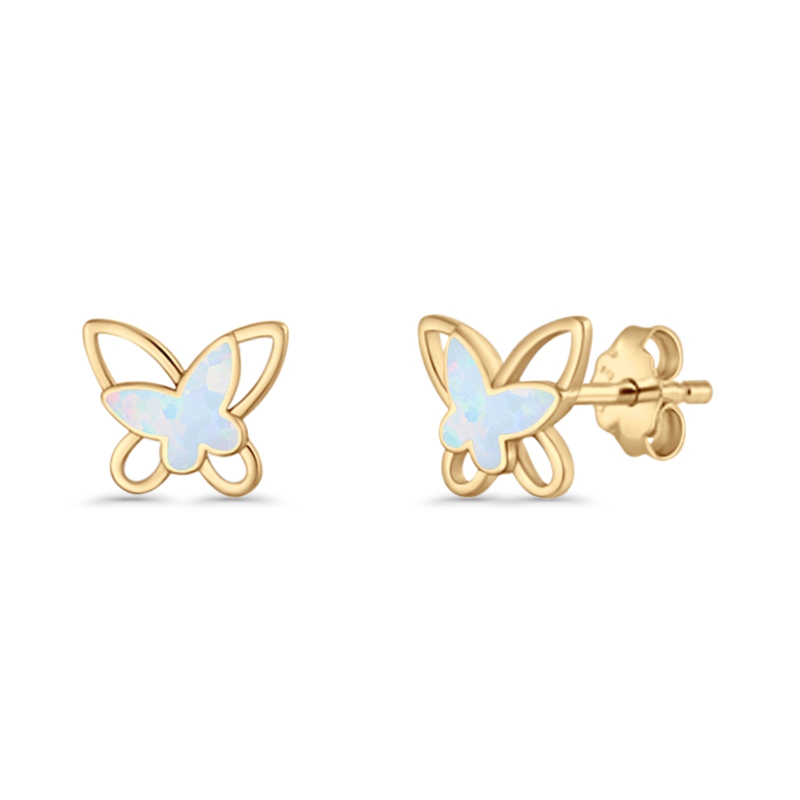 Butterfly Stud Earring Lab Created Opal Push Back 925 Sterling Silver