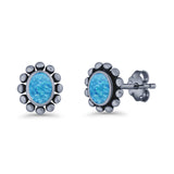 Oval Shaped Beaded Stud Earring 8mm Lab Created Opal 925 Sterling Silver