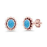 Oval Shaped Beaded Stud Earring 8mm Lab Created Opal 925 Sterling Silver