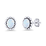 Oval Shaped Beaded Stud Earring 8mm Lab Created Opal 925 Sterling Silver