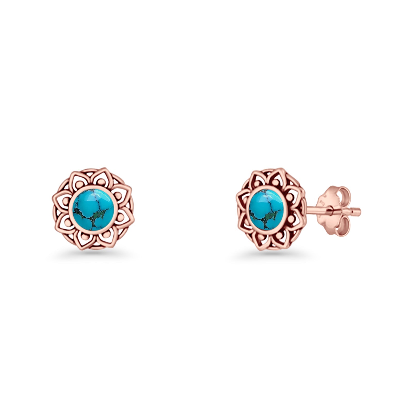 Sunflower Stud Earring 8.8mm Lab Created Opal Oxidized 925 Sterling Silver