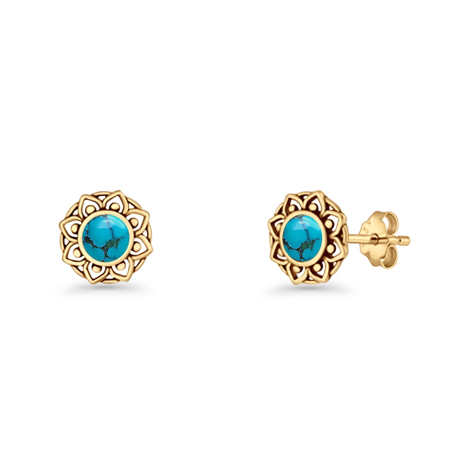 Sunflower Stud Earring 8.8mm Lab Created Opal Oxidized 925 Sterling Silver