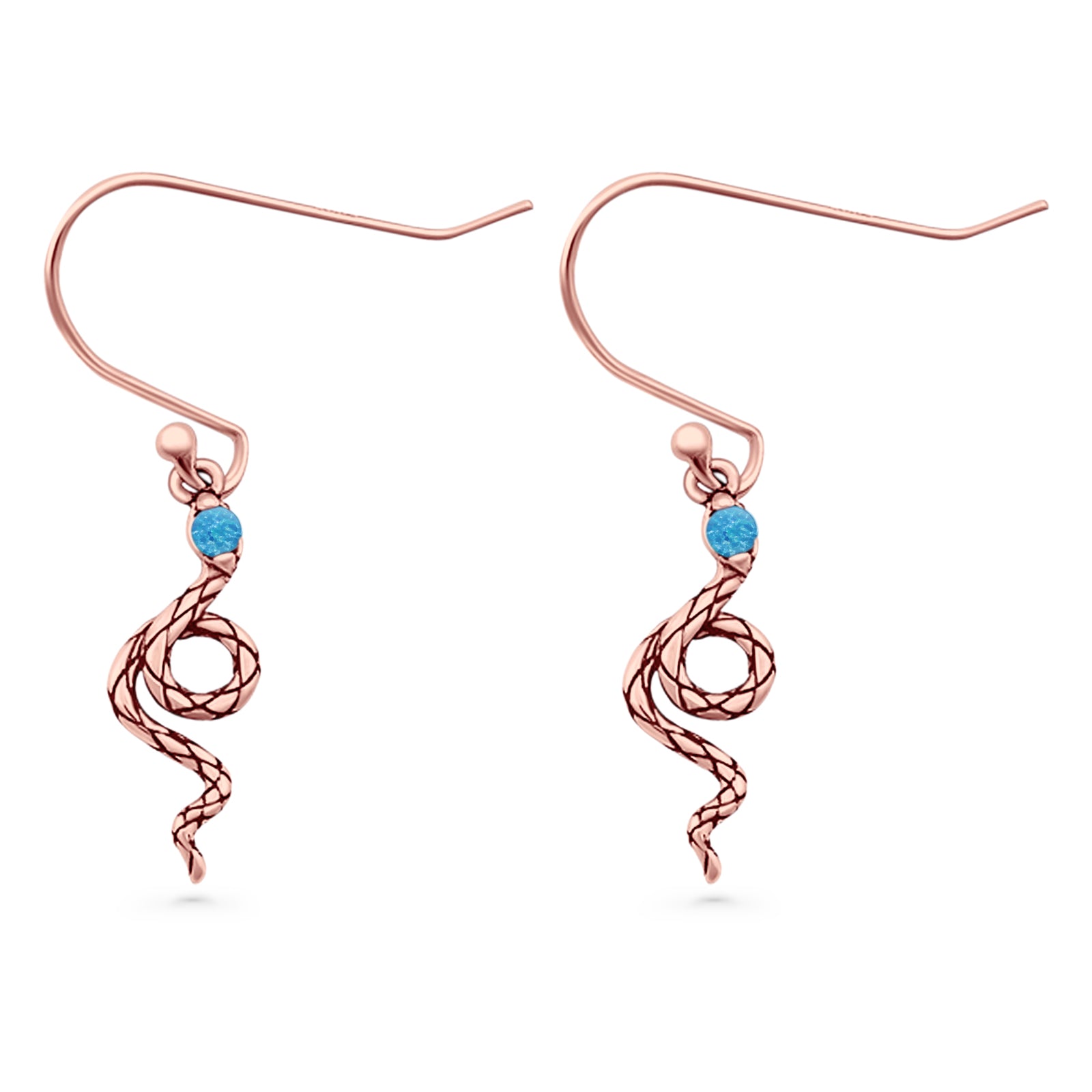 Round 16.1mm Lab Created Opal Oxidized Snake Fishhook Earring 925 Sterling Silver