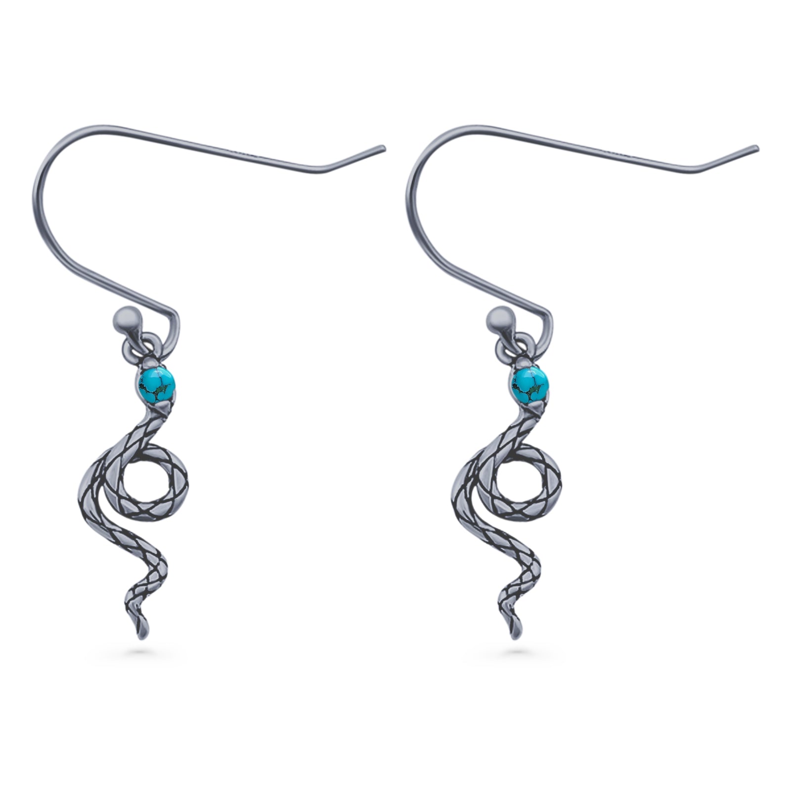 Round 16.1mm Lab Created Opal Oxidized Snake Fishhook Earring 925 Sterling Silver