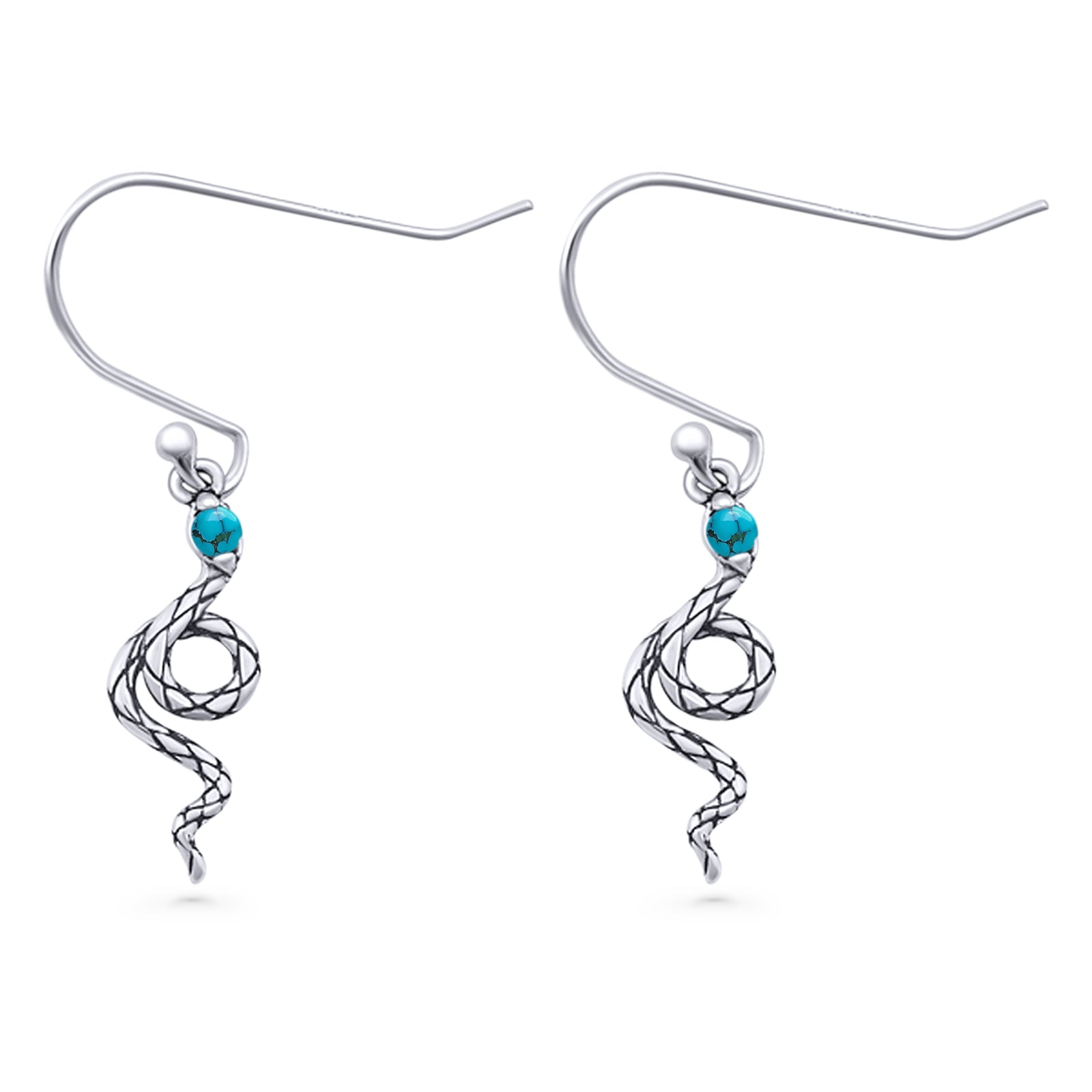 Round 16.1mm Lab Created Opal Oxidized Snake Fishhook Earring 925 Sterling Silver