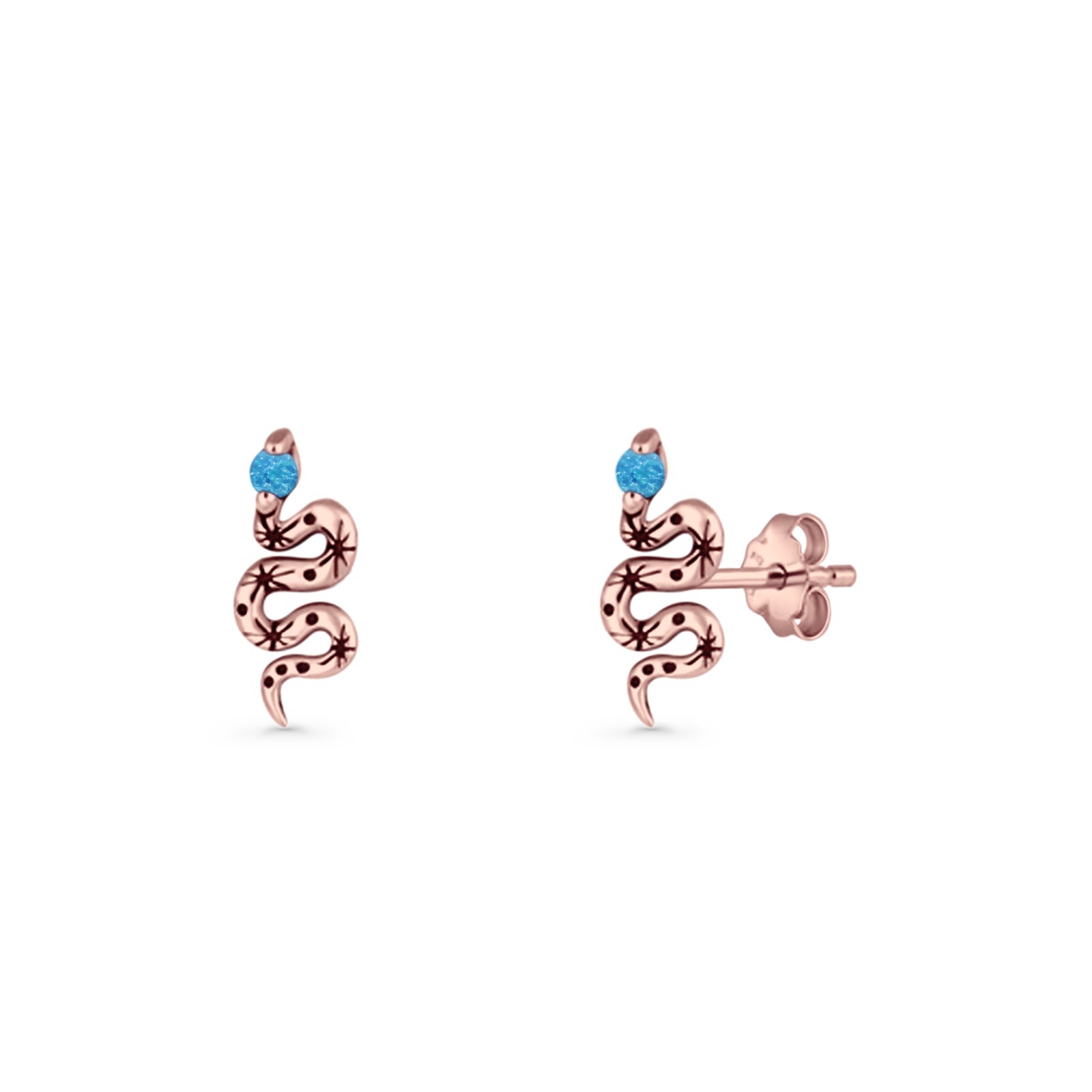 Snake Stud Earring 12.9mm Lab Created Blue Opal 925 Sterling Silver