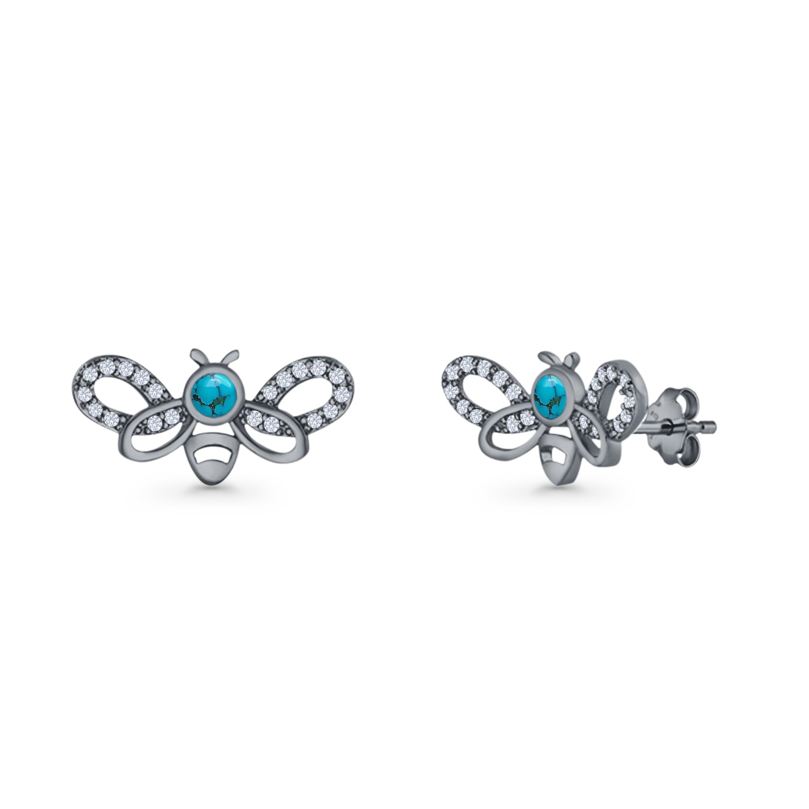 Bee Butterfly Stud Earring Lab Created Opal Push Back 925 Sterling Silver