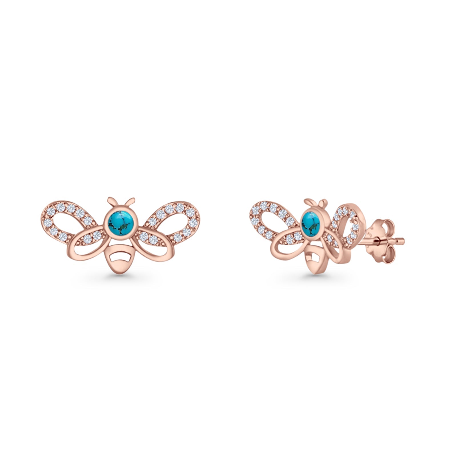 Bee Butterfly Stud Earring Lab Created Opal Push Back 925 Sterling Silver