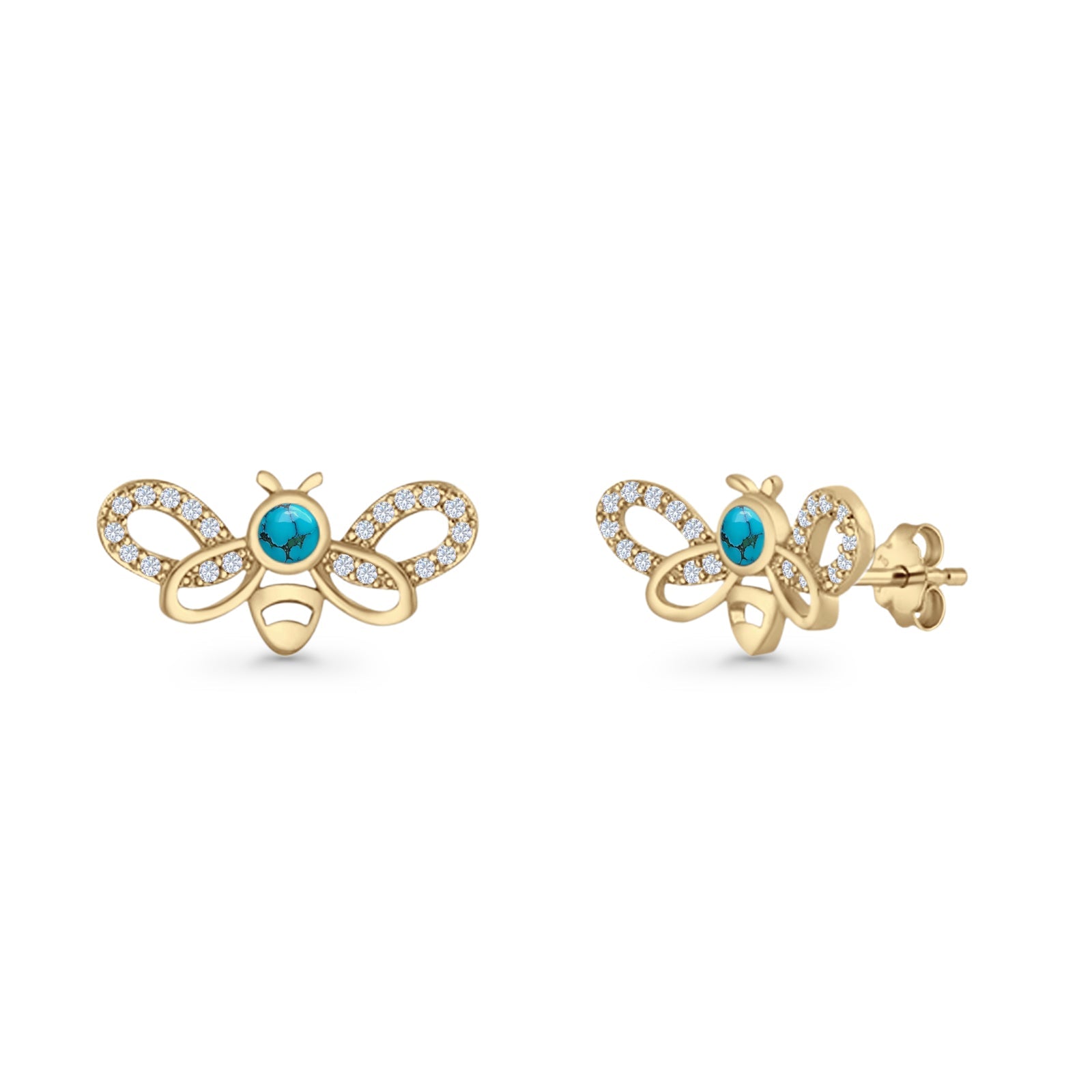 Bee Butterfly Stud Earring Lab Created Opal Push Back 925 Sterling Silver