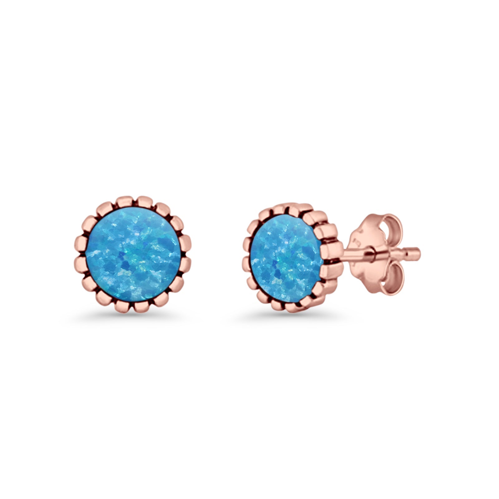 Half Ball Oxidized Round Stud Earring Lab Created Opal 925 Sterling Silver
