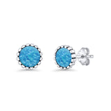 Half Ball Oxidized Round Stud Earring Lab Created Opal 925 Sterling Silver