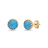 Half Ball Oxidized Round Stud Earring Lab Created Opal 925 Sterling Silver