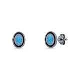 Oval Stud Earring 7.8mm Lab Created Opal Oxidized 925 Sterling Silver