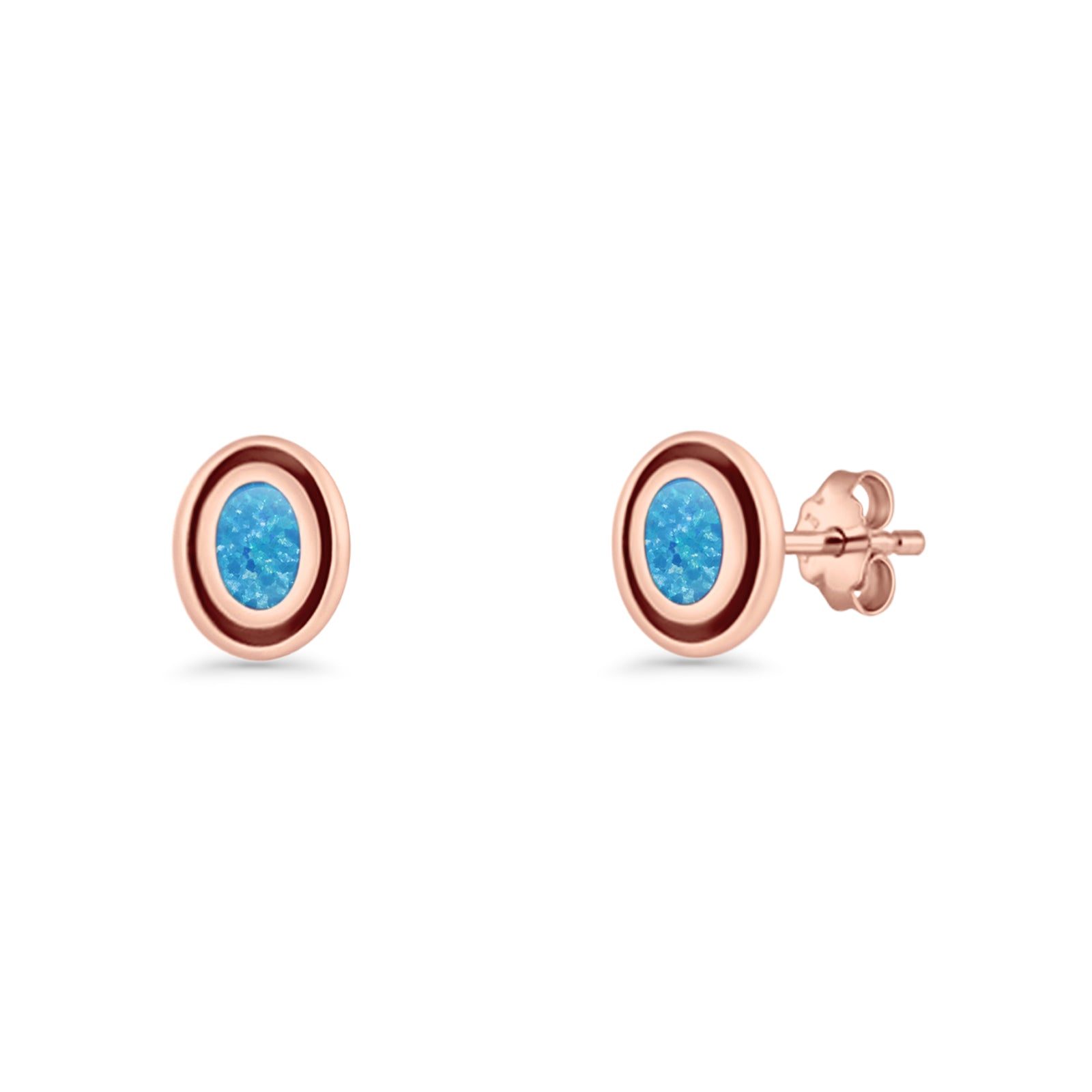 Oval Stud Earring 7.8mm Lab Created Opal Oxidized 925 Sterling Silver