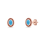 Oval Stud Earring 7.8mm Lab Created Opal Oxidized 925 Sterling Silver