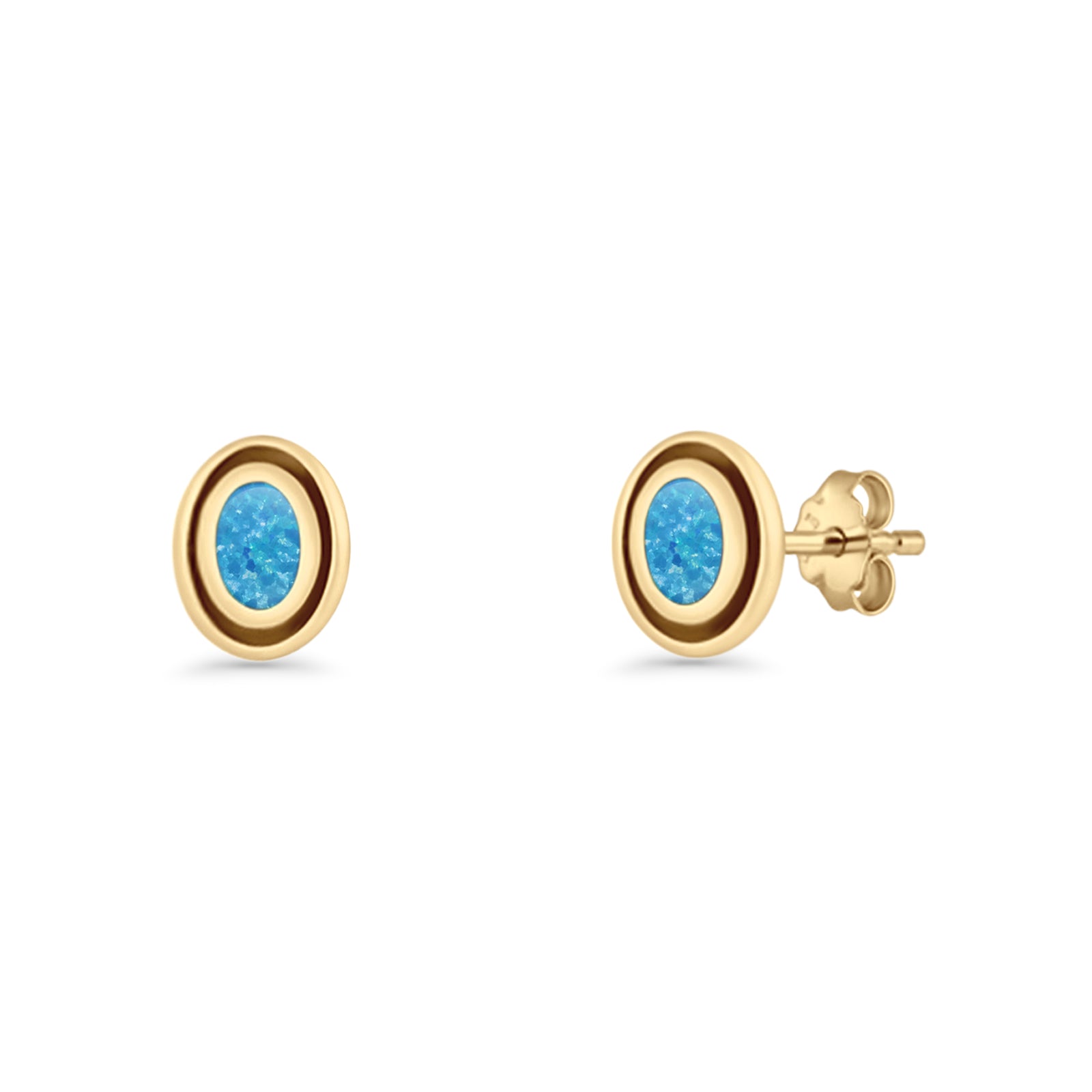 Oval Stud Earring 7.8mm Lab Created Opal Oxidized 925 Sterling Silver