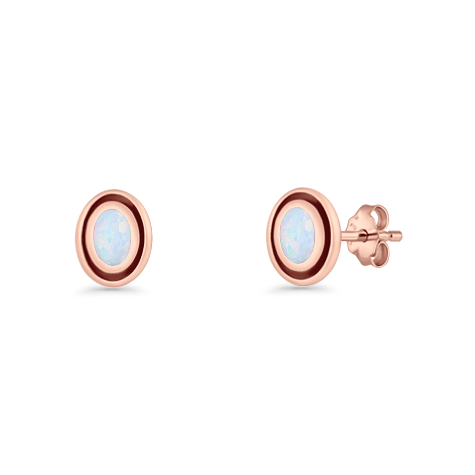 Oval Stud Earring 7.8mm Lab Created Opal Oxidized 925 Sterling Silver