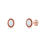 Oval Stud Earring 7.8mm Lab Created Opal Oxidized 925 Sterling Silver