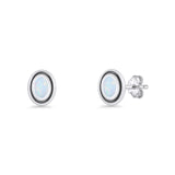 Oval Stud Earring 7.8mm Lab Created Opal Oxidized 925 Sterling Silver