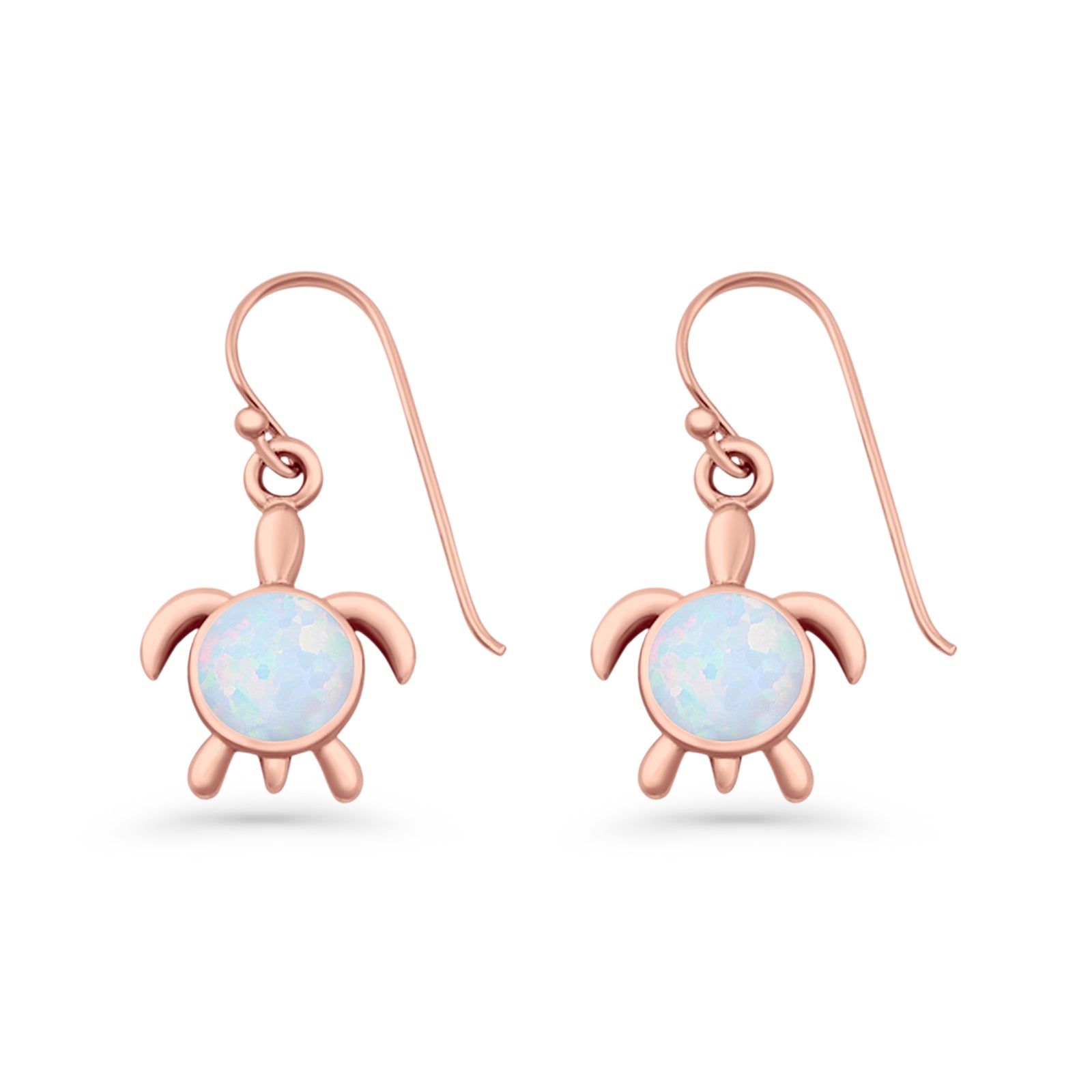 Round 15.3mm Lab Created Opal Turtle Fishhook Earring 925 Sterling Silver