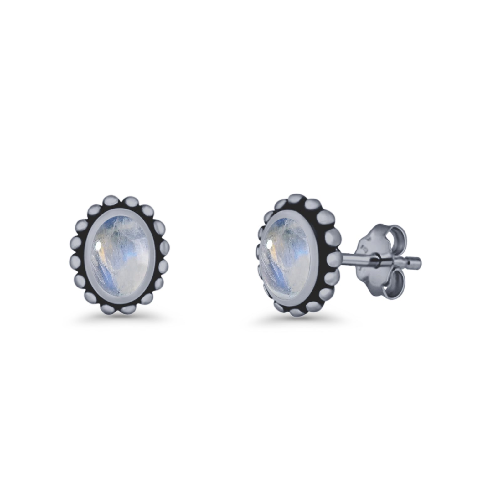 Oval 9.6mm Radiant Halo Stud Earring Lab Created Opal 925 Sterling Silver