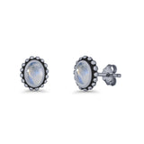 Oval 9.6mm Radiant Halo Stud Earring Lab Created Opal 925 Sterling Silver