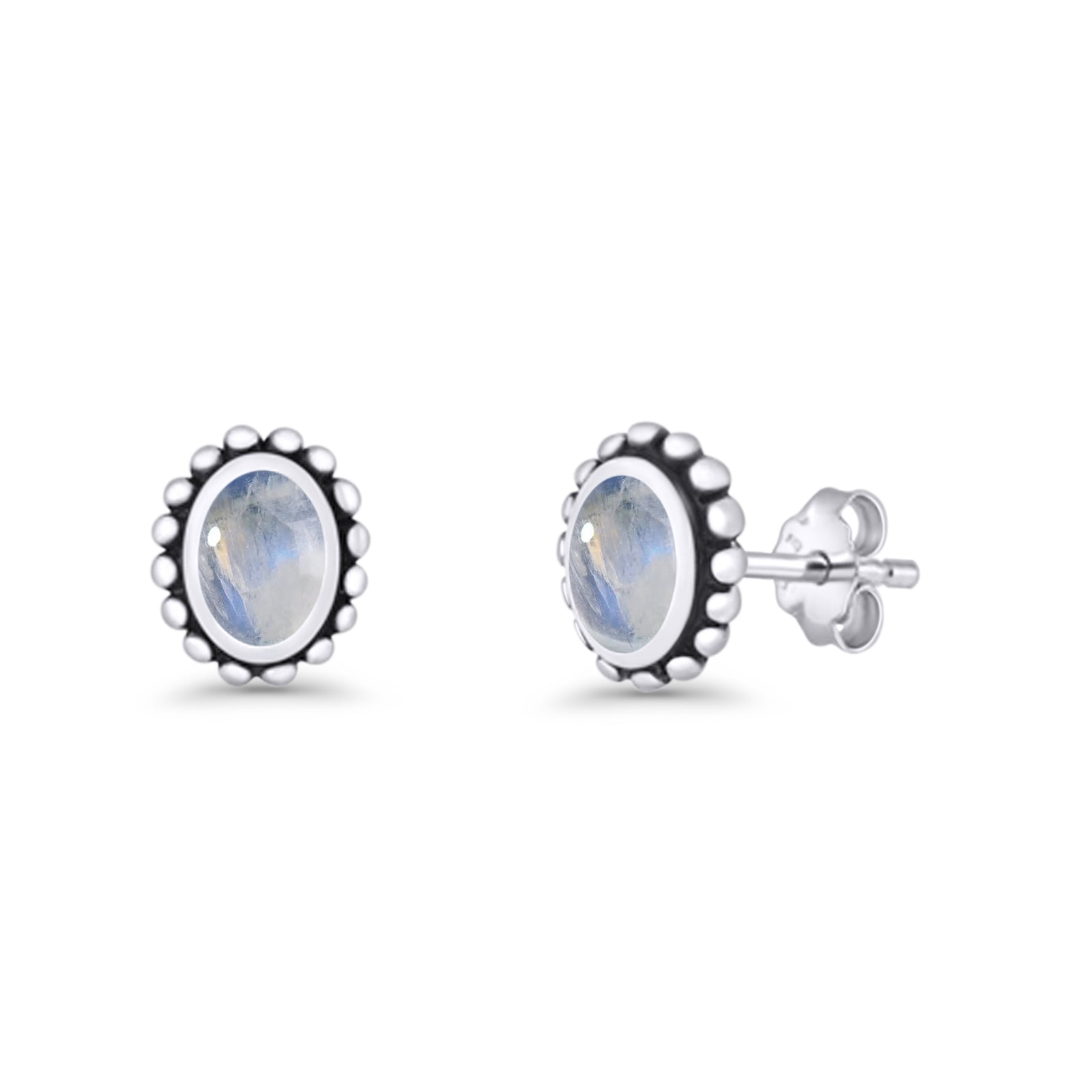 Oval 9.6mm Radiant Halo Stud Earring Lab Created Opal 925 Sterling Silver